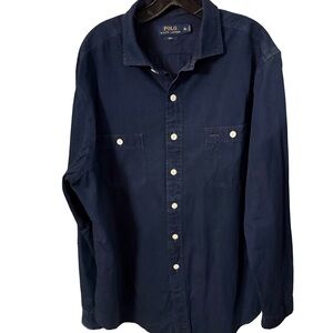 Ralph Lauren Men’s Navy Blue Shirt Cotton Button Down Utility Sz XL